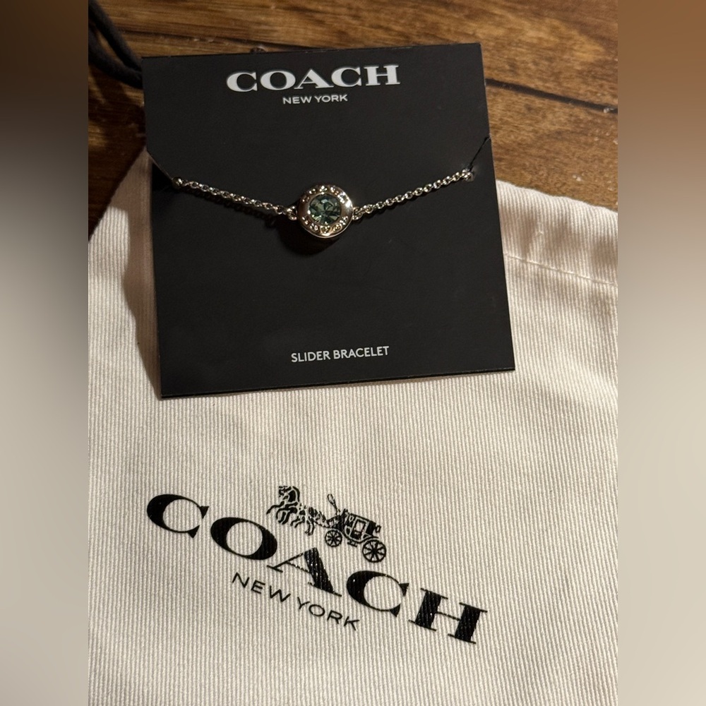 NEW‼️ COACH open circle Blue Gemstone Silver slider adjustable bracelet! - Picture 11 of 15